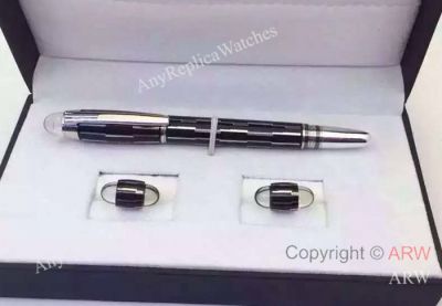 Replica Mont Blanc Cufflinks and Pen Set - Black Mystery Rollerball Pen